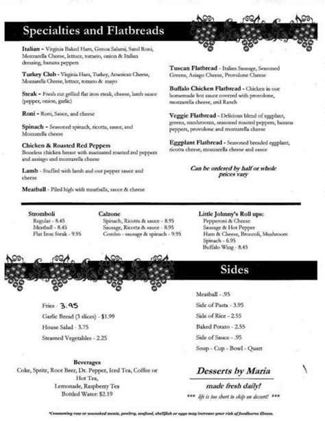 Soni S Italian Restaurant Menu In New Castle Pennsylvania Usa