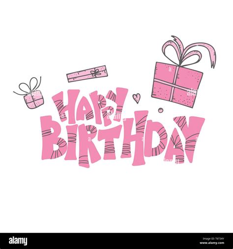 Happy Birthday Hand Drawn Quote Handdrawn Lettering With Decoration