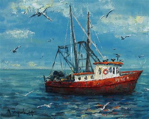 Fishing Boat Painting by Alexei Biryukoff