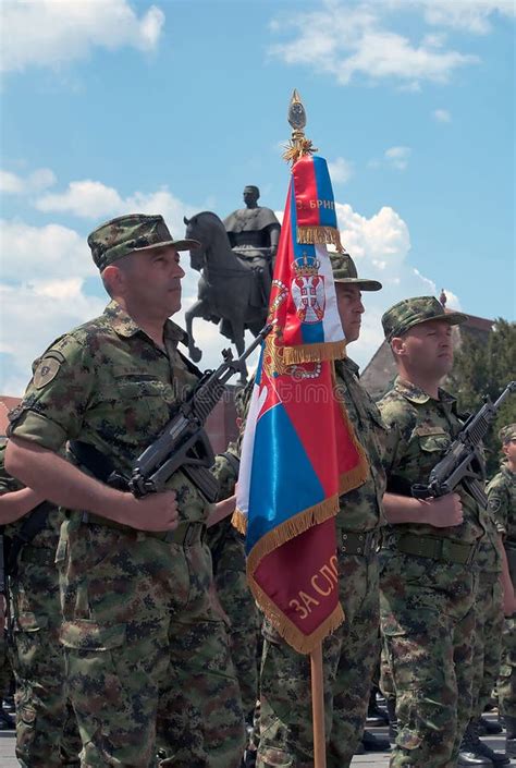 Serbian Army Guards Salutes The Flag Editorial Image Image Of March