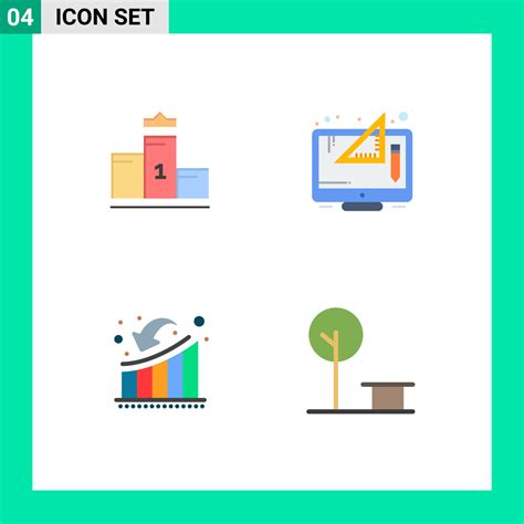 Group of 4 Flat Icons Signs and Symbols for pedestal businessman