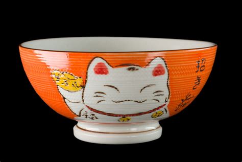 Bol Riz Chat Japonais Kawai Maneki Neko En C Ramique Orange Cm