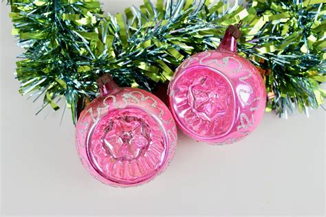 Antique Christmas Balls Vintage Reflector Balls Pink Silver