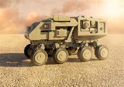Rover Space Vehicle Sci Fi Territorial Exploration Isolated On Desert