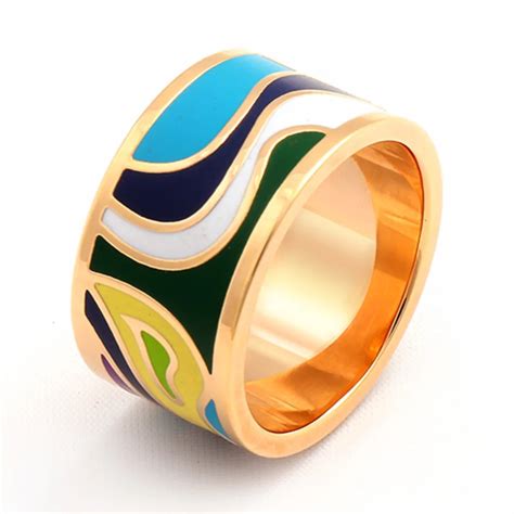 Buy Gold Ring Stainless Steel Fashion Colorful Enamel