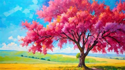 Oil Painting Landscape, Pink Tree, Motion Stock Video - Video of wave, storm: 304389751