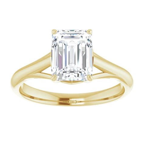 Emerald Cut Cubic Zirconia Solitaire Ring with Artisan Prong Basket ...