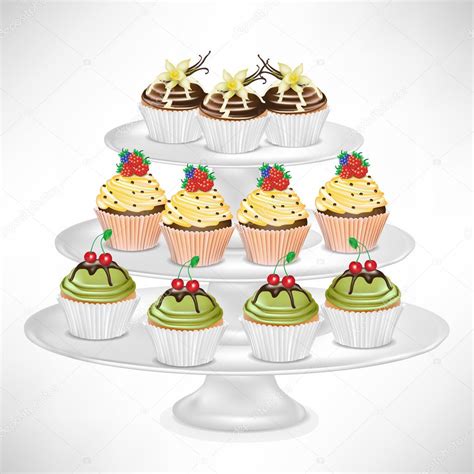 Cup Cake On Dessert Stand — Stock Vector © Corneliap 7040165