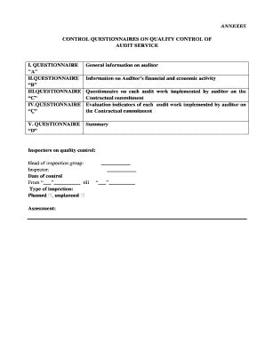 Fillable Online Audit Gov Annexes Control Questionnaires On Quality