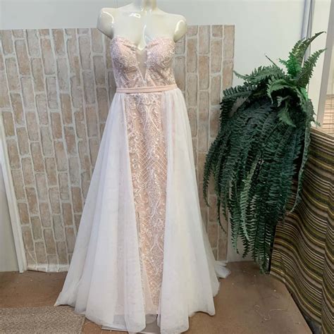 Bariano Medusa Sweetheart Lace Fishtail Gown Size Nude White