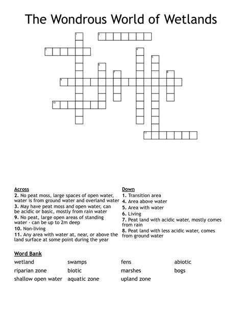 The Wondrous World Of Wetlands Crossword Wordmint