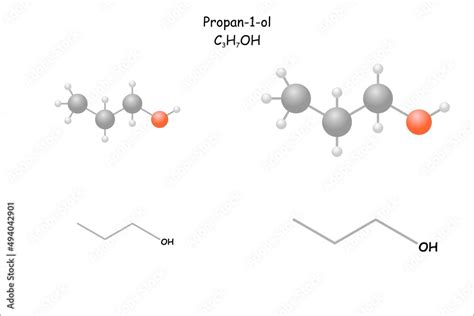 Stylized Molecule Modelstructural Formula Of Propan 1 Ol Vector De