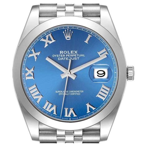 Rolex Datejust 41 Blue Roman Dial Smooth Bezel Steel Mens Watch 126300