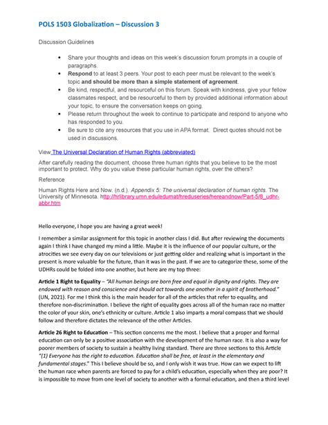 POLS 1503 Discussion 3 POLS 1503 Globalization Discussion 3