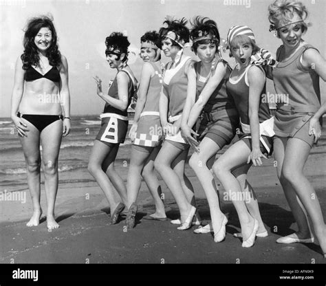 Fashion Women In Beachwear 1960s 60s Historic Historical Sand