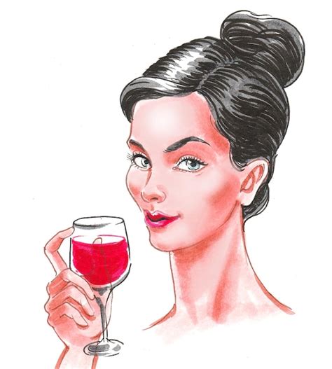 Premium Photo Pretty Brunette Woman Drinking A Glass Of Red Wine Ink