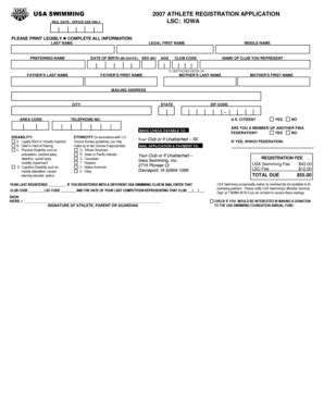 Fillable Online Usa Swimming Athlete Registration Application Lsc