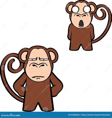 Angry Standing Monkey Cartoon Expressions Pack Stock Vector