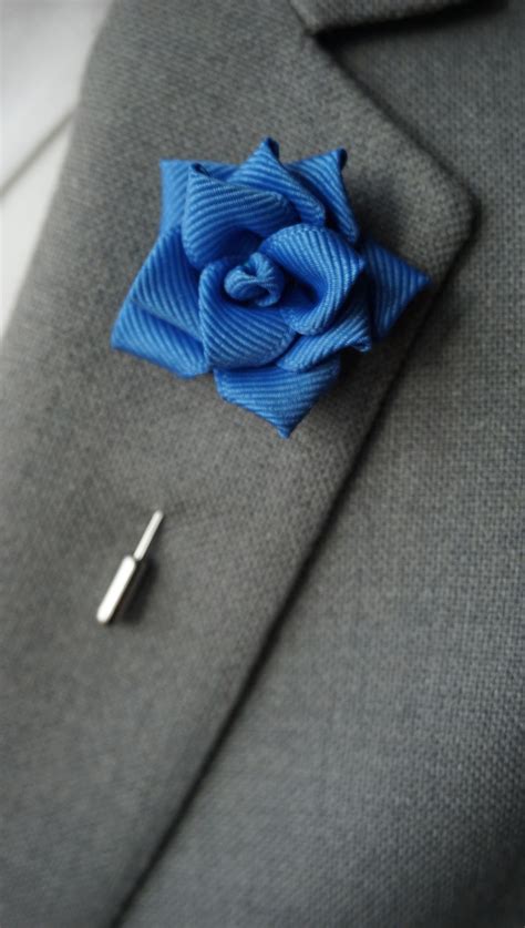 Blue Rose Lapel Pin And Pocket Square Combo Set Boutonniere Etsy