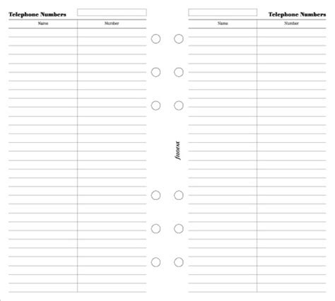 Filofax Personal Name And Telephone Number Refill Colemans