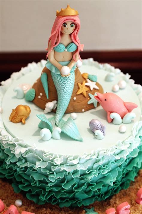 Mermaid Birthday Cake With Pink Dolphin And Sparkly Fishes Ordered From