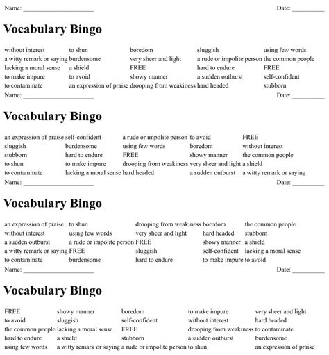 Vocabulary Bingo Wordmint