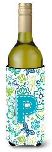 Letter P Flowers And Butterflies Teal Blue Wine Bottle Hugger 750 Ml Harris Teeter