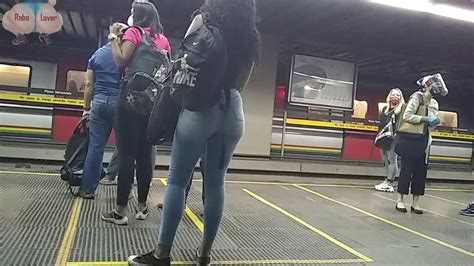 Sexy Ass Curly Haired Latina W Skin Tight Jeans In The Subway