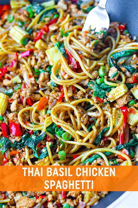 Thai Basil Chicken Spaghetti Thai Italian Fusion Pasta That Spicy