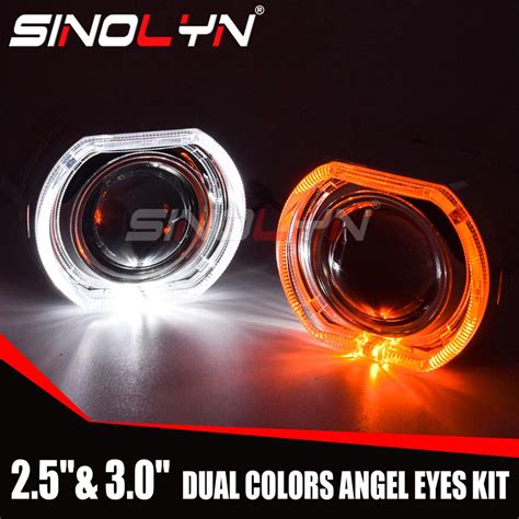 Sinolyn Led Angel Eyes Bi Xenon Projector Headlight Lens 2530 Square Turn Signal Switchback