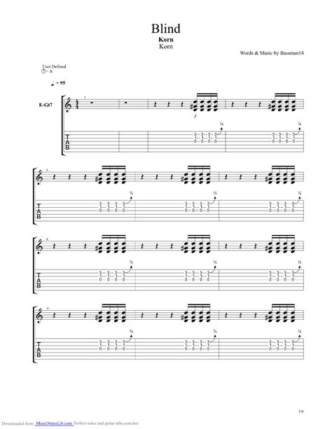 Blind guitar pro tab by Korn @ musicnoteslib.com