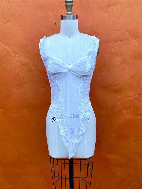 Vintage S Teddy Romper Lingerie Sexy Bodysuit White Sheer Etsy
