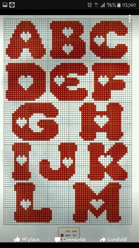 A Cross Stitch Pattern With The Letters And Numbers In Red White And