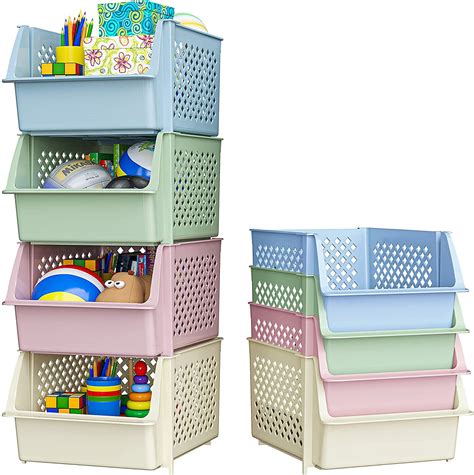 Skywin Plastic Stackable Storage Bins For Pantry Stackable Bins For