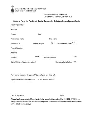 Fillable Online Referral Form For Dental Care Under Sedation Fax Email