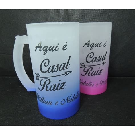 Caneca De Vidro Jateado Degrade Para Chopp Personalizada Casal Raiz