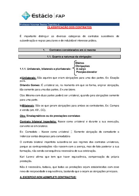 Contratos 04 Classificação CLASSIFICAÇÃO DOS CONTRATOS É