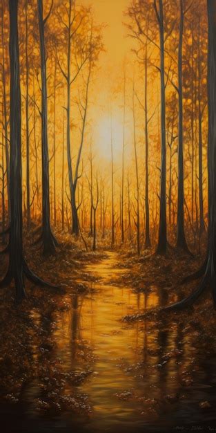 Premium AI Image Highly Detailed Oil Painting Of Forest During Golden