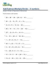 Grade Add Subtract Multiply Divide Parenthesis Six Numbers B Pdf