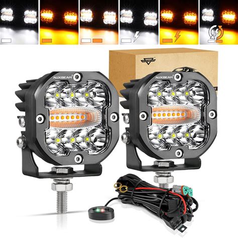 Auxbeam W Dual Color Led Pods Cube Light Bar Amber White Strobe