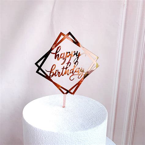 Rose Gold Gelukkige Verjaardag Cake Topper Acryl Cupcake Toppers Voor