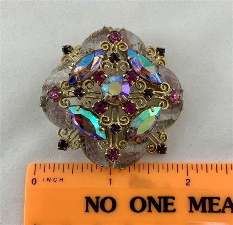 Vintage Givre And Carved Glass Ab Rhinestone Brooch Jul… Gem