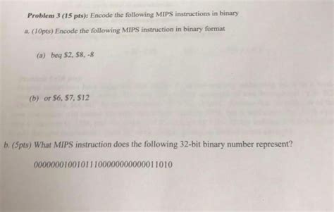 Solved Problem 3 15 Pts Encode The Following MIPS Chegg