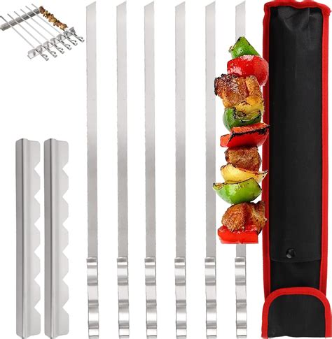 9 Pcs Stainless Steel Barbecue Skewers 17′ Kabob Skewers For Grilling