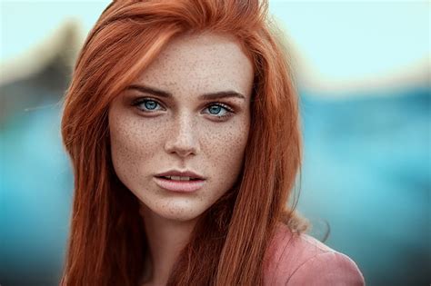 Hd Wallpaper Redhead Women Blue Eyes Freckles Portrait Looking At