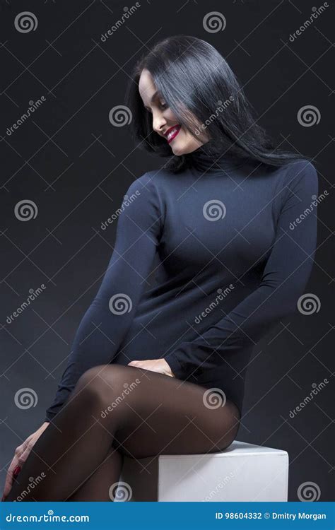 Portrait Of Sensual Tempting And Smiling Caucasian Mature Brunet Stock