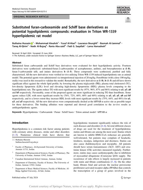 Substituted Furan Carboxamide And Schiff Base Derivatives As Potential