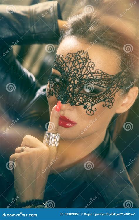 Attractive Women With Black Lace Mask Stock Image Image Of