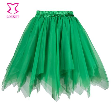 Green Asymmetrical Layered Mesh Ruffle Mini Skirt Tulle Tutu Skirt