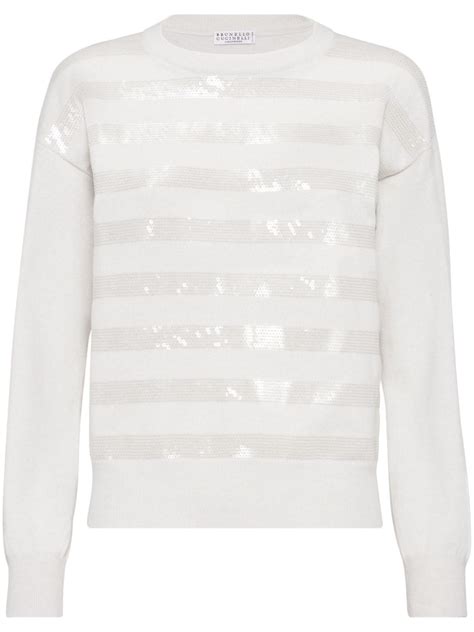 Brunello Cucinelli Striped Sequin Cashmere Jumper Eraldo Us